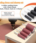 187 Piece Sanding Drum Kit For Drill And Drill Press With Grit Sleeves And Rubber Drums showing 4 rubber sanding drums set with various sizes.