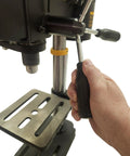 Adjusting 10 Inch Drill Press With 7.0 Amp Motor And LED Worklight Five Speed Settings 3.5 Inch Spindle Travel For Deep Cuts In Wood Metal