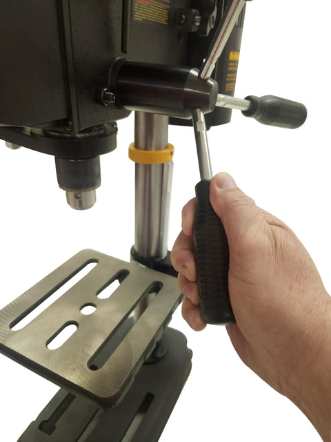 Adjusting 10 Inch Drill Press With 7.0 Amp Motor And LED Worklight Five Speed Settings 3.5 Inch Spindle Travel For Deep Cuts In Wood Metal