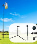All In One Golf Swing Selfie Stick With Ground Spike And Tripod in use on grass, featuring magnetic phone holder and adjustable angles.