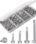150 Piece Self Drilling Screws Set For Metal Wood Plastic 410 Stainless Steel Self Tapping TEK Screws In Four Sizes kit