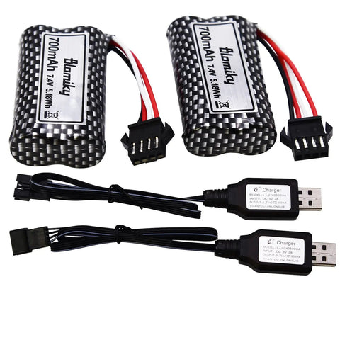 Two Pack 7.4V 700mAh Li Ion SM-4P Rechargeable Battery With Cable For HJ812 HJ820 HJ825 HJ822 HJ138 And Bezgar TX126 RC Boats