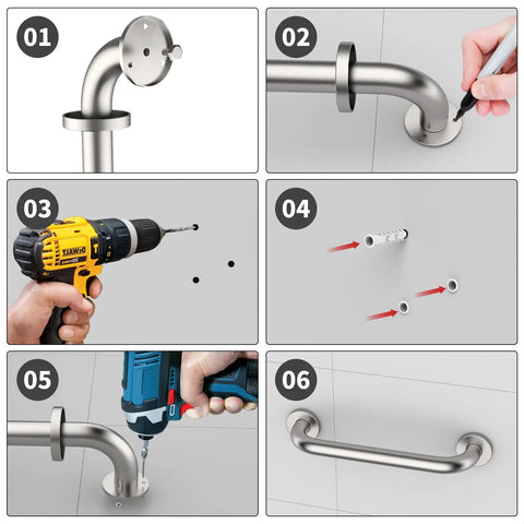 Installation process of 2 Pack 16 Inch Shower Grab Bars Matte Black Stainless Steel 1.25 Inch Diameter for safety hand rail support