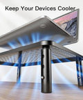 Dual Monitor Desk Stand With Height Adjustable Riser Laptop And Monitor Stand Black Perforated Platform Cooling View