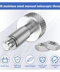 M6 Stainless Steel Retractable Spring Plunger With Knurled Grip Handle, detailed view with nuts and knurled texture.