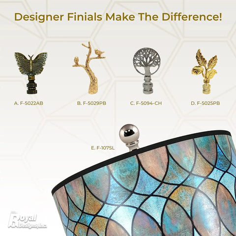 Dope Handmade Drum Lamp Shade 14 Inch Shallow Style in Cool Hues with brass spider fitter and designer finials