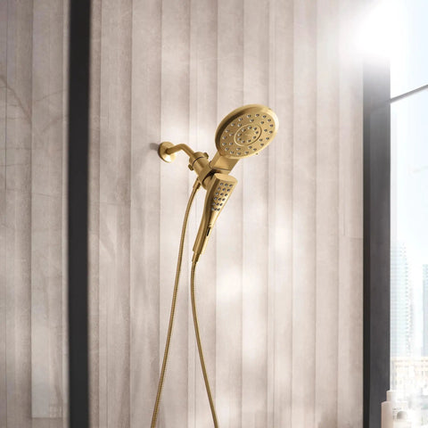 Next Level Bathroom Upgrade Featuring Brushed Gold Handheld And Rain Shower Head Combo With Infiniti Dial For Killer Flow Options Smooth As Butter Magnetix Docking Tech And Zero Hassle Daily Enjoyment