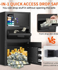 Heavy Duty Depository Drop Safe With Quick Deposit Slot Digital Keypad And Spare Key Perfect For Biz Cash Drops Retail Mailroom Church Or Home Keeps Cash And Documents Secure And Easy To Store with open deposit slot visible.