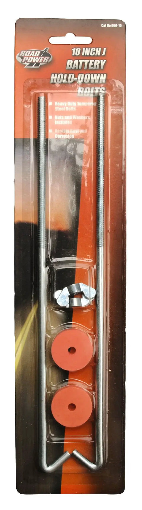 Road Power 966-10 GM Compatible J Hook Battery Hold Down Bolts Heavy Duty Chrome Finish 10 Inch Long Battery Retention Kit Two Pack