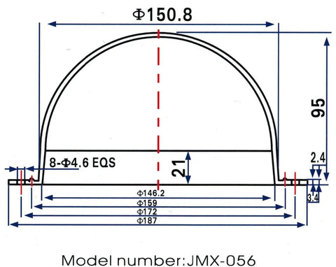 Technical diagram of 5.6 Inch Acrylic Indoor And Outdoor CCTV Clear Dome Camera Cover Housing Built To Last for secure surveillance.