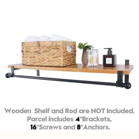 Beefy 12 Inch Heavy Duty Closet Rod Brackets Set Of 4 Wall Mounted Shelf Supports with basket and decor items