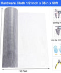 Heavy Duty Half Inch Hardware Cloth Roll 36 By 50 Feet Galvanized Welded Wire Mesh for Chicken Fencing with measurements and tools