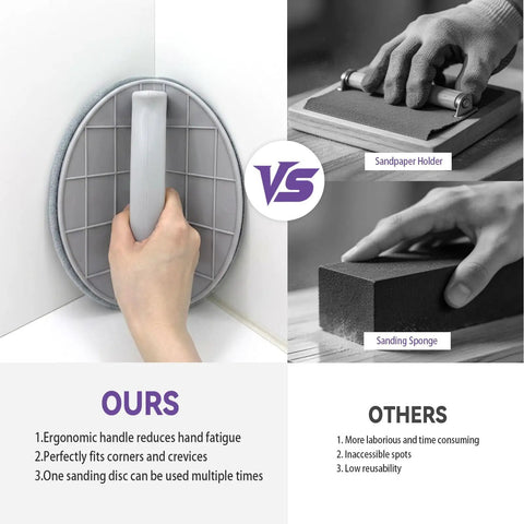 Comparison of Drywall Corner Sander Kit With 15 Reusable 9-Inch Sanding Discs and traditional sanding tools.
