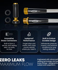 Heavy Duty Metal Garden Hose 100 Ft With 304 Stainless Steel Shell Flexible No Kink Water Hose Lightweight Yet Durable With Crush Resistant Fittings Easy Coil Design And 500 PSI Capacity For Serious Yard Work showing brass connectors and leakproof design.
