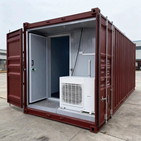 Built Tough Industrial Walk In Freezer Cold Storage Room Featuring Plug And Play Temperature Control for food processing with exterior view.