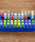 Top Notch Detachable Plastic Test Tube Holder Rack For 5ml 10ml 15ml Tubes 50 Hole Blue Lab Gear Organizer Corrosion Resistant HIPS Material Easy Assembly For Chemistry And Biology Labs holding colorful tubes