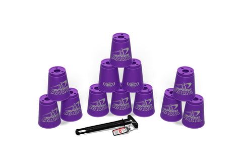 Official Sport Stacking Set Purple 12 Cups With Holding Stem Low Friction Design Top Grade Materials WSSA Approved