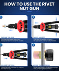 How to use diagram for 16 Inch Pro Rivet Nut Kit With Quick Change Mandrels, Heavy Duty Rivnut Nutsert Tool
