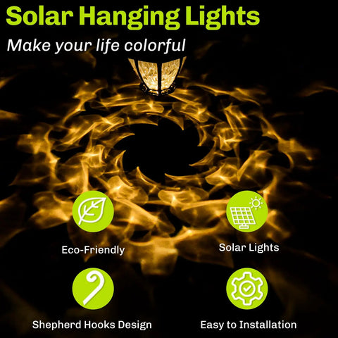 Two Pack Solar Pathway Lights With Shepherd Hooks Outdoor Lanterns Weatherproof No Wiring Easy Setup 34 Inch Hanging