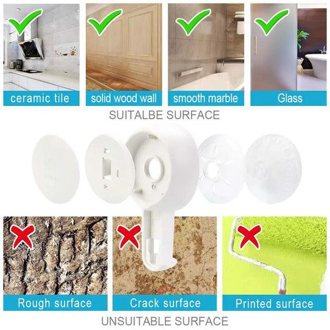 Suction cup compatibility for Shower Caddy No Drilling Suction Cup Organizer Removable Heavy Duty Shelf shown on suitable surfaces.