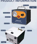 LVDALAB oil-free diaphragm vacuum pump, front view showing gauge, flow knob, metal handle, and two silicone hoses.