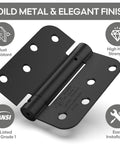 Self Closing 4 Inch Spring Loaded Door Hinge With Adjustable Tension Five Eighths Radius Corners Fits Front Or Back Doors Left Or Right Hand UL Listed Gloss Black