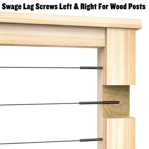 Heavy Duty Black Stainless Steel Swage Lag Screws For Wood Posts One Eighth Inch Deck Cable Railing Kit installed on wooden baluster