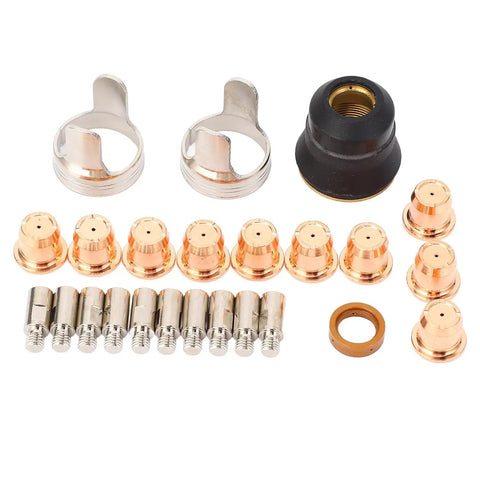 Fabater 24 Piece Plasma Cutting Torch Tip Kit with brass nozzles, electrodes, and swirl rings for PT-60 PTM-60 IPT-40 cutters.