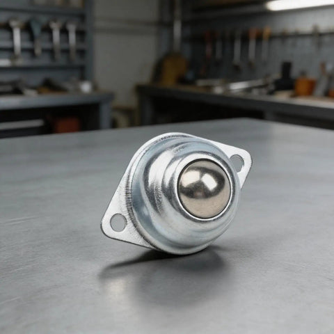 10 Pack Ball Wheel Casters Galvanized Carbon Steel Heavy Duty Roller Balls on a metal surface for easy tool cart mobility.