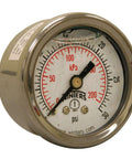 1-1/2 Inch Glycerin Filled Industrial Pressure Gauge With Brass Internals 304 Stainless Steel Case Dual Scale 0-30 Psi KPa