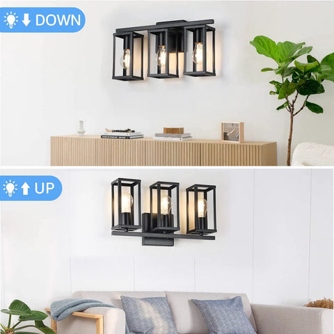 3 Light Farmhouse Vanity Light With Metal Cage In Black Anti Rust Wall Lamp for Bathroom Mirror Cabinet Kitchen Living Room