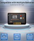30A Solar Charge Controller With Bluetooth And Dual USB Ports For 12V And 24V Systems displayed on a pedestal