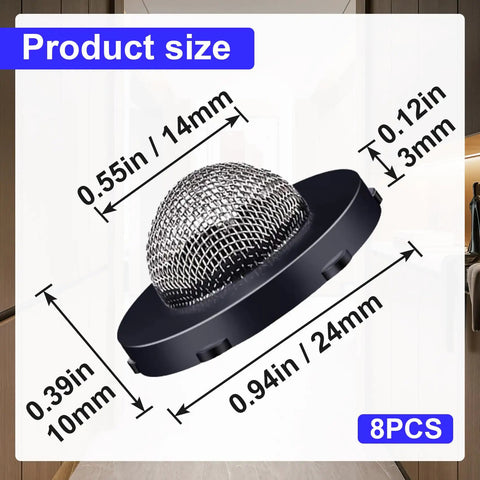 Eight Pack Stainless Steel Hose Filter Washers With Screen Strainer size dimensions displayed