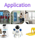 Automation devices collage showing turnstile gates, vending machine, window shade; pet feeder, robot, yellow tool.