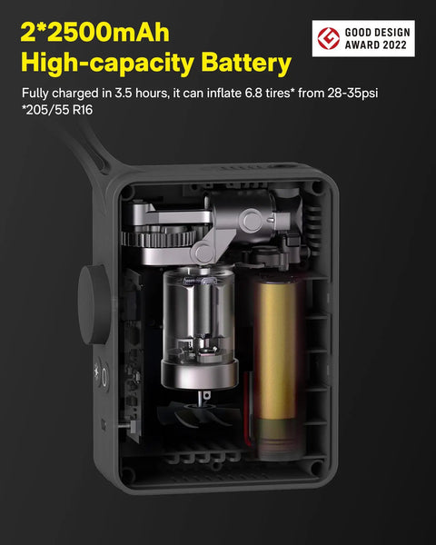 Cross-sectional view showing internal components of Cordless Tire Inflator With Digital Pressure Gauge 150 PSI Portable Air Pump.