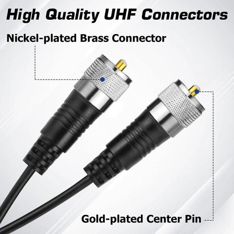 Close-up of RG58 Coax Cable For HAM Radio And CB Antennas 10ft PL259 UHF Male To Male 50 Ohm Low Loss Antenna Cable connectors
