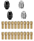 Bombproof 24 Pcs Brass Quick Change Drill Chuck Collet Set For Rotary Tools And Electric Grinders 0.5 To 3.2Mm Heat Treated Fine Copper Heavy Duty Grip with various sizes.