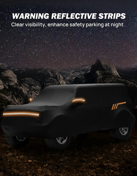 Bronco 4 Door Car Cover 2021 2026 Waterproof All Weather Protection With Zipper Entry And Anti Theft Lock UV Resistant Windproof night scene