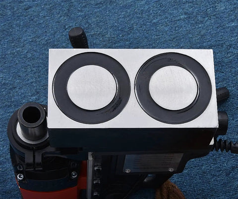 Heavy Duty Portable Magnetic Drill Press Rock Solid Electromagnetic Base with dual magnets for secure attachment.