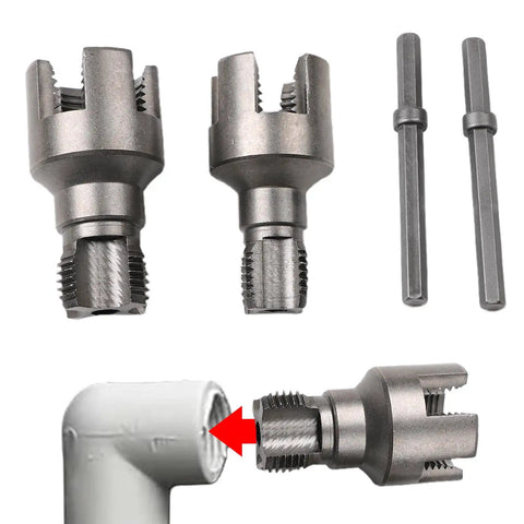 Heavy Duty Pipe Threading Tool Set With Internal And External Thread Openers Built To Last In Rugged Steel 2-Piece Kit shown