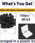 M5 X 0.8mm Nylon Inserted Hex Lock Nuts 100 Piece Bulk Kit For Cnc Shop Work Rc Builds And Diy Gearboxes Heavy Duty Steel Fasteners With Rock Steady Vibration Dampening Grip in plastic storage box.