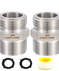 Two stainless steel 3/4 GHT to 3/4 NPT garden hose adapters with O-rings and thread seal tape
