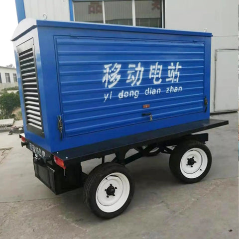 Tough As Nails Portable Generator System Ultimate Emergency Backup Power Supply on a blue trailer with white wheels.
