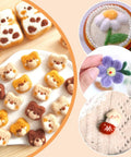 Needle Felting Kit With 127 Pcs Needles In Four Gauges 42 40 38 36, featuring crafted wool animal and floral designs for DIY projects.