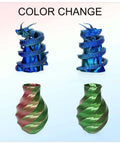 Color-changing dragon and vase models using Silk Dual Color PLA Filament Bundle, Rose and Blue, Red and Gold for high gloss 3D printing
