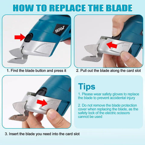 How to replace the blade on Smooth Cruising Cordless Electric Scissors 37 Volt with step-by-step instructions.