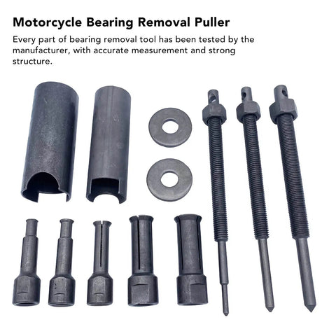 Awesome Motorcycle Bearing Puller Kit 12 Piece Built To Fast Toss Sleeve Bearings From Zero Point Thirty Six To Point Nine Inches Without Messing Up Your Wheels Or Pumps Using Industrial Strength Steel For Any Hard Core Repair Work, steel puller parts