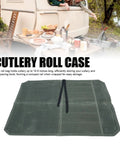 Open green Waxed Canvas Knife Roll Bag With Seven Slots for kitchen or camping.