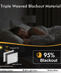 Person sleeping in dark room with Dark Gray Blackout Curtains for Bedroom and Living Room Two Panels 40 By 63 Inches Thermal Insulated Room Darkening Drapes.