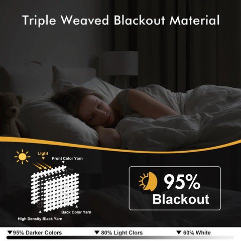 Person sleeping in dark room with Dark Gray Blackout Curtains for Bedroom and Living Room Two Panels 40 By 63 Inches Thermal Insulated Room Darkening Drapes.